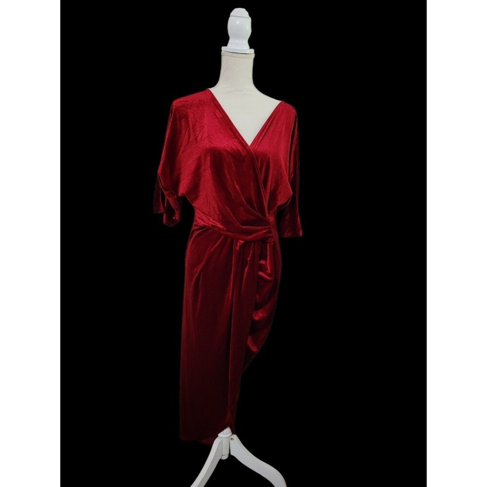 Baltic Born Brendyn Ruched Midi Dress V-neck Tulip Skirt Velvet Evening Dress XL